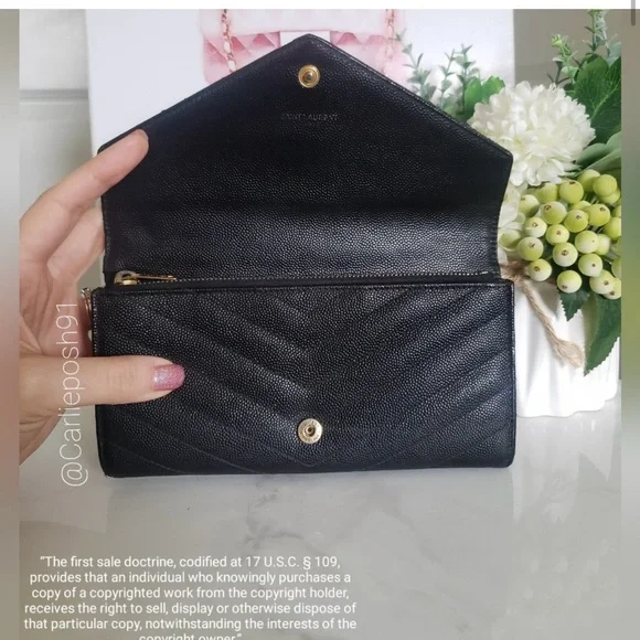 Yves Saint Laurent Black and Gold Chain Wallet - Picture 11 of 14